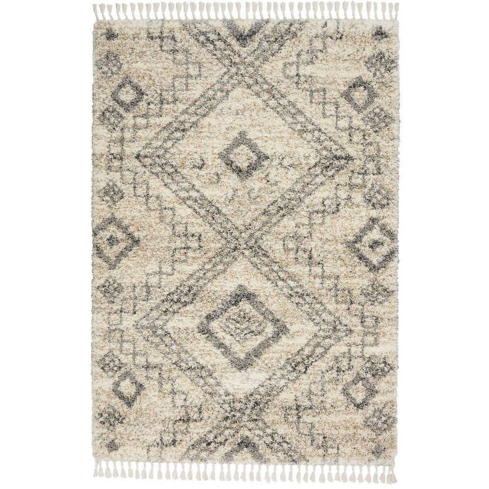 Photos - Area Rug Nourison 5'3"x7'9" Oslo Shag Geometric Machine Woven Indoor  Ivory 