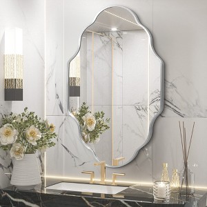 Beautyolove 26 in. W x 46 in. H Scalloped Silver Aluminum Alloy Framed Wall Mirror Irregular Decorative Wall Mirror - 1 of 4