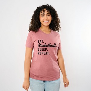 Simply Sage Market Women's Eat Basketball Sleep Repeat Short Sleeve Graphic Tee - 1 of 3