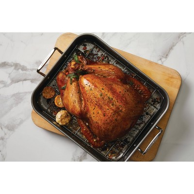 16.5" x 13.5" Nonstick Steel Roaster with Reversible Rack