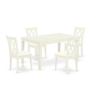 5Pc Dinette Set - Rectangle Table & 4 Kitchen Chairs - Linen White Finish - Modern Dining Room Set - 1 of 4