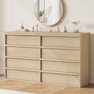 Garvee Modern Double Dresser Organizer with 8 Drawers Large Storage, Wooden Chest of Drawers for Living Room, Bedroom, Nursery, Hallway - Natural Wood - 1 of 4