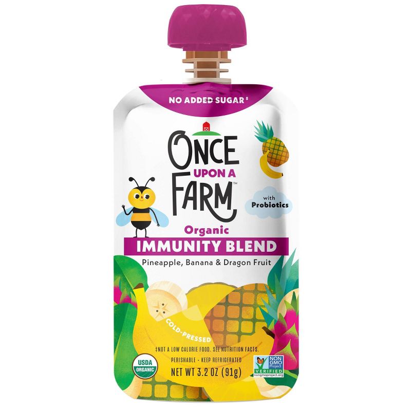 Once Upon a Farm Organic Pineapple, Banana &#38; Dragon Fruit Immunity Blend Kids&#39; Snack - 3.2oz, 1 of 7