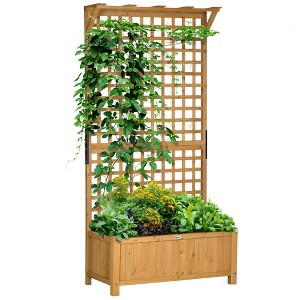 Outsunny Wood Planter with Trellis, Raised Garden Bed for Climbing Plants w/ Drainage Holes & Roof, 35.5" x 17.75" x 72" - 1 of 4
