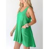 Women Tank Dress Sleeveless Scoop Neck Loose Mini Dress A-Line Sundresses Swimsuit Coverup with Pockets Green S - 2 of 4