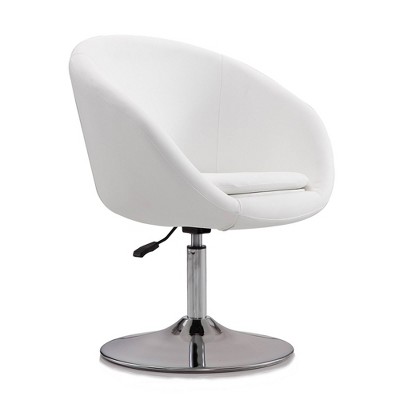 White Faux Leather Swivel Accent Chairs with Chrome Base, Set of 2