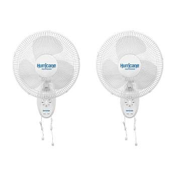 Hurricane Supreme 12 Inch 90 Degree Oscillating Indoor Wall Mounted 3 Speed Fan with Adjustable Tilt and Pull Chain Control, White (2 Pack)