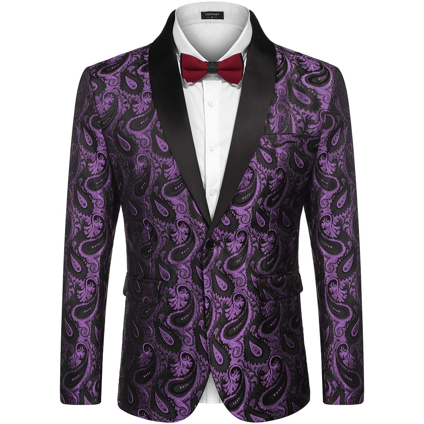 Мужской пиджак COOFANDY Floral Tuxedo Jacket Paisley Shawl Lapel Suit Blazer Jacket for Dinner Purple, цвет: С принтом — фото 1