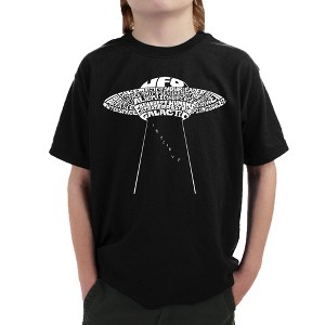 LA Pop Art Boy's Word Art T-shirt - Flying Saucer UFO Black Large - 1 of 4