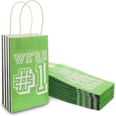 24-Pack Soccer Paper Gift Bags with Handles, Sports Theme Party Favor Bags for Kids Birthday Treat & Goodie, Green 9 inches