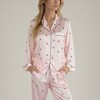 Anna-Kaci Lounge Women's Satin Long Sleeve Pajama Set with Mini Bow Print Button-Up Top and Chest Pocket - 3 of 4
