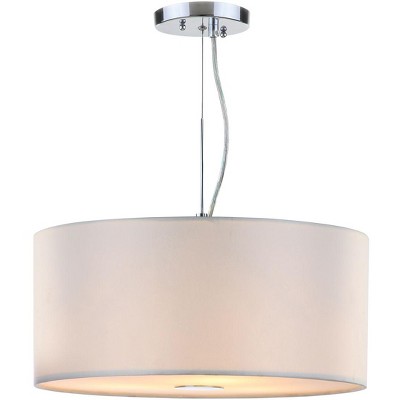 Chic Crystal-Embellished Chrome Drum Pendant Light, 16" White Shade