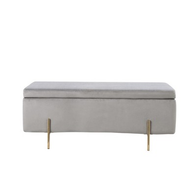 Simple Relax Velvet Storage Bench with Metal Legs in Gray
