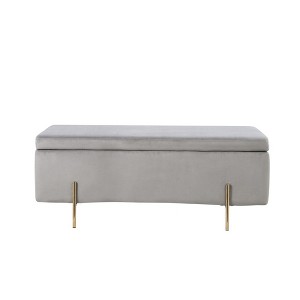Simple Relax Velvet Storage Bench with Metal Legs in Gray - 1 of 4