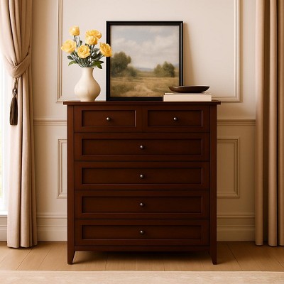 6 Drawers Dresser, 42.56" Large Drawers Retro Brown Dresser for Bedroom, Wood Dressers & Chest of Drawers for Bedroom, Living Room