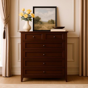 6 Drawers Dresser, 42.56" Large Drawers Retro Brown Dresser for Bedroom, Wood Dressers & Chest of Drawers for Bedroom, Living Room - 1 of 4