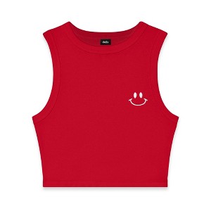Dalix Smile Face Rib Crop Muscle Tank Cute Womens - 1 of 4