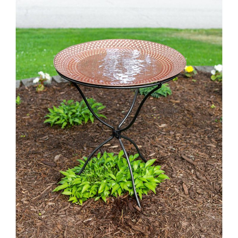 Achla Designs 28.5&#34; Hammered Bird Bath with Weather-Resistant Wrought Iron Stand, Solid Brass, Copper Finish, Freestanding Outdoor Habitat Feature, 5 of 7