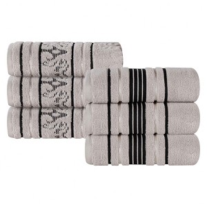 Zero Twist Cotton Solid and Floral Jacquard Hand Towel Set of 6 by Blue Nile Mills - 1 of 4