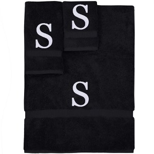 BC BARE COTTON Monogrammed Towel Set, Personalized Gift, Set of 3 - Black - White Block - 1 of 4