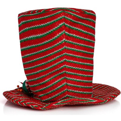 Red and Green Striped LED Snowman Hat Tree Topper