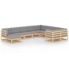 vidaXL Patio Furniture Set 10 Piece Outdoor Sectional Sofa Solid Wood Pine - Natural With Cushions - 2 of 4