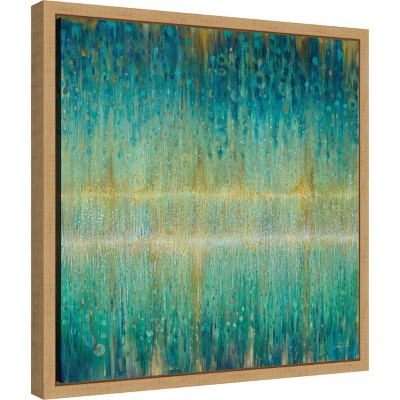 Natural Framed Blue-Green Abstract Canvas Wall Art
