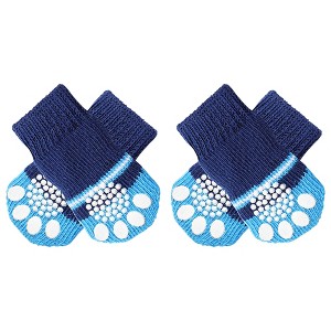 Unique Bargains Bone Pattern Two Tone Nonskid Soft Socks for Pet Dogs 2 Pairs Blue M - 1 of 4