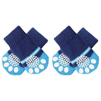 Unique Bargains Bone Pattern Two Tone Nonskid Soft Socks for Pet Dogs 2 Pairs Blue M