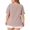 Agnes Orinda Women's Plus Size Gingham 1950s Sweetheart Neck Button Decor Short Sleeve Blouses - 4 of 4