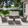 Belord All Weather Wicker Patio Furniture Set 6 Pieces, 6-INCH Extra Thick Cushion Outdoor Patio Firepit Set with Patio Sofa Swivel Chair and Ottoman - 3 of 4