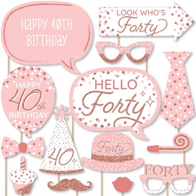Big Dot of Happiness 40th Pink Rose Gold Birthday - Happy Birthday Party Photo Booth Props Kit - 20 Count