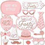 Big Dot of Happiness 40th Pink Rose Gold Birthday - Happy Birthday Party Photo Booth Props Kit - 20 Count