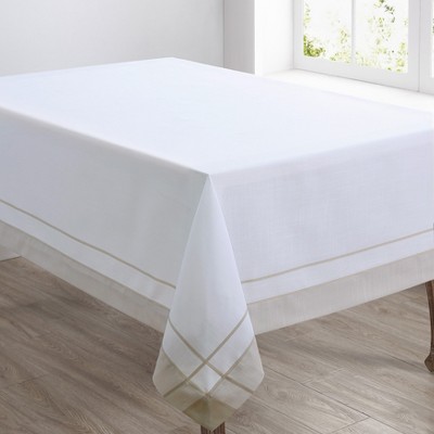 Beige Rectangular Fabric Tablecloth with Banded Border