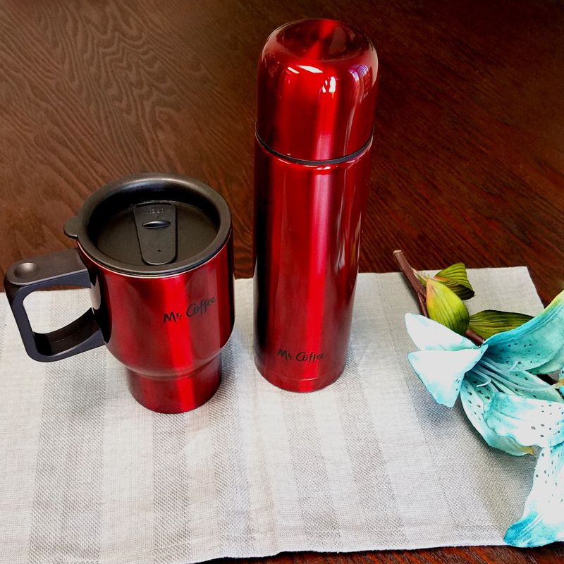 Mr Coffee Javelin 2-Piece Double Wall Thermos and Travel Mug Gift Set in Red, 3 of 7