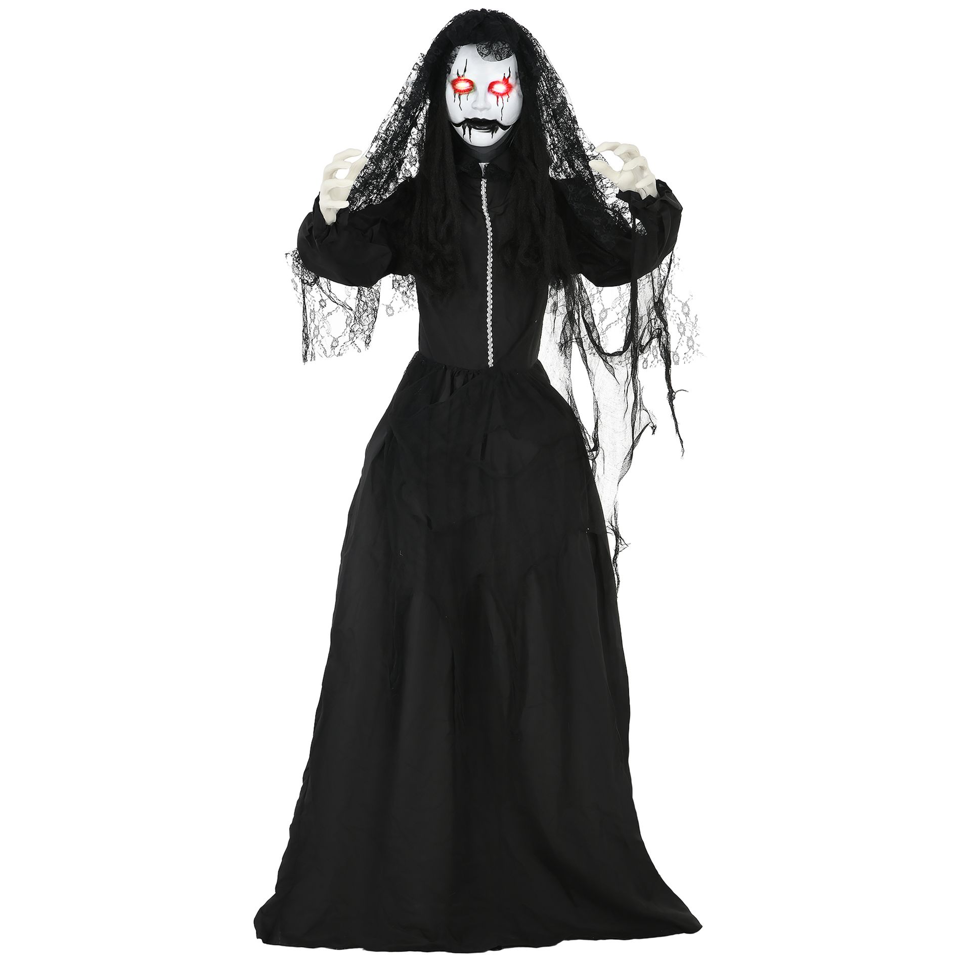 YOOCOZZ Outdoor Halloween Decoration 67" Life Size Freestanding Scary Ghost Bride with Sound Activation,Red Eyes and Creepy Voice