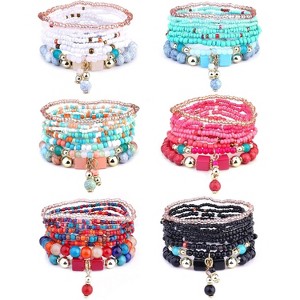 6 Sets Boho Bead Bracelets Multilayered Stackable Stretch Bracelets Multicolor Bohemian Charm for Women and Men - 1 of 4