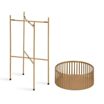 Gold Metal Slatted Two-Piece Plant Stand Set