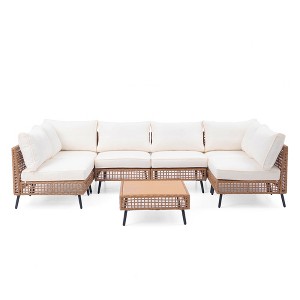 LAUSAINT HOME 7-Piece Wicker Patio Furniture Set Beige - 1 of 4