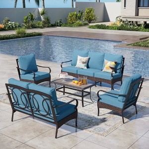 Captiva Designs 5pc Extra Large Metal and Rattan Outdoor Patio Conversation Set with Coffee Table and Loveseat - 1 of 4