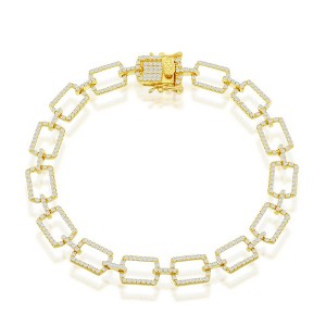 Bella Silver Sterling Silver CZ Paperclip Bracelet - Gold Plated - Gold - 7.5 Inch - 1 of 2