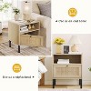 Angel Sar Rattan Nightstands Set of 2, Accent End Table, Boho Bedside Table with 1 Hand Made Decorated Door for Living Room, Bedroom - 4 of 4