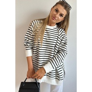 Black Stripe Raglan Sleeve Side Slits Loose Sweatshirt - 1 of 4