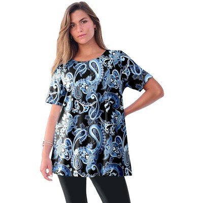 Roaman's Women's Plus Size Ultimate Swing Tee With Keyhole Back