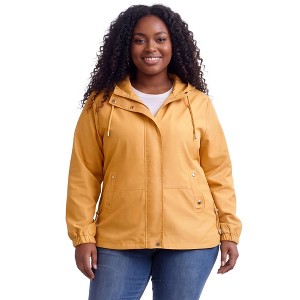 Women's Plus Size Windbreaker Zip Up Buttons Waterproof Hooded