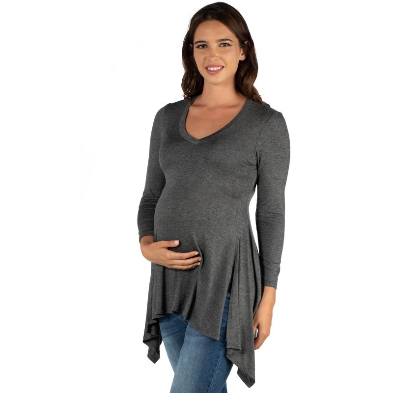 24seven Comfort Apparel Womens Long Sleeve Split Hemline Maternity  Tunic Top, 2 of 5