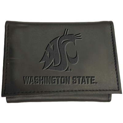 Evergreen NCAA Washington State Cougars Black Leather Trifold Wallet Officially Licensed with Gift Box
