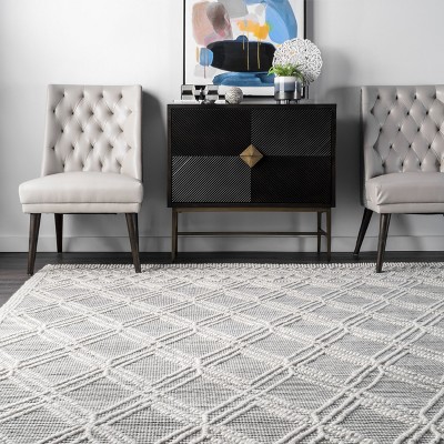 Gray Wool Trellis Pattern Reversible Runner Rug