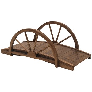 Aghana Digitals 3.3ft Stained Fir Wood Garden Bridge with Half-Wheel Railings, Curved Arc Design, - 1 of 4