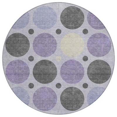 HomeRoots 8' Lavender Charcoal And Ivory Round Geometric Washable Indoor Outdoor Area Rug